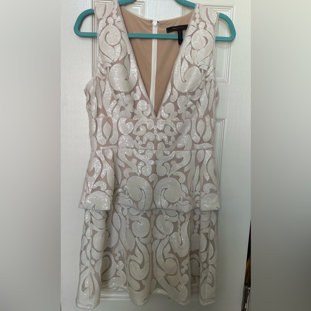 BCBGMaxAzria Cream Backless Dress with Shimmer